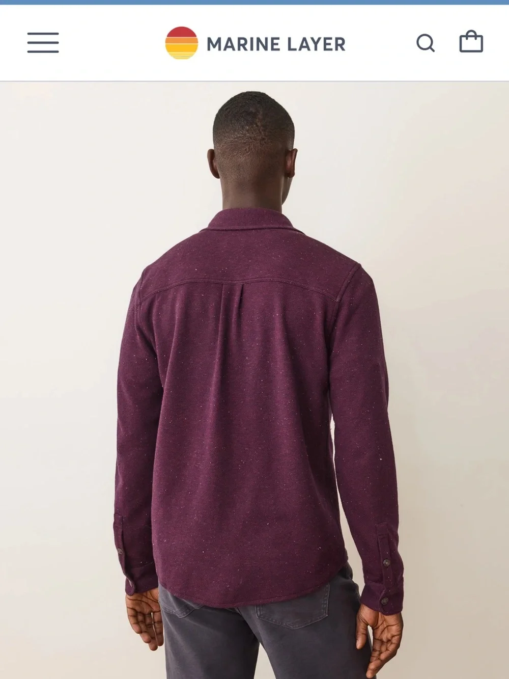 NEW⭐️Marine Layer Men’s Pacifica Stretch Twill Overshirt Burgundy Neps $168